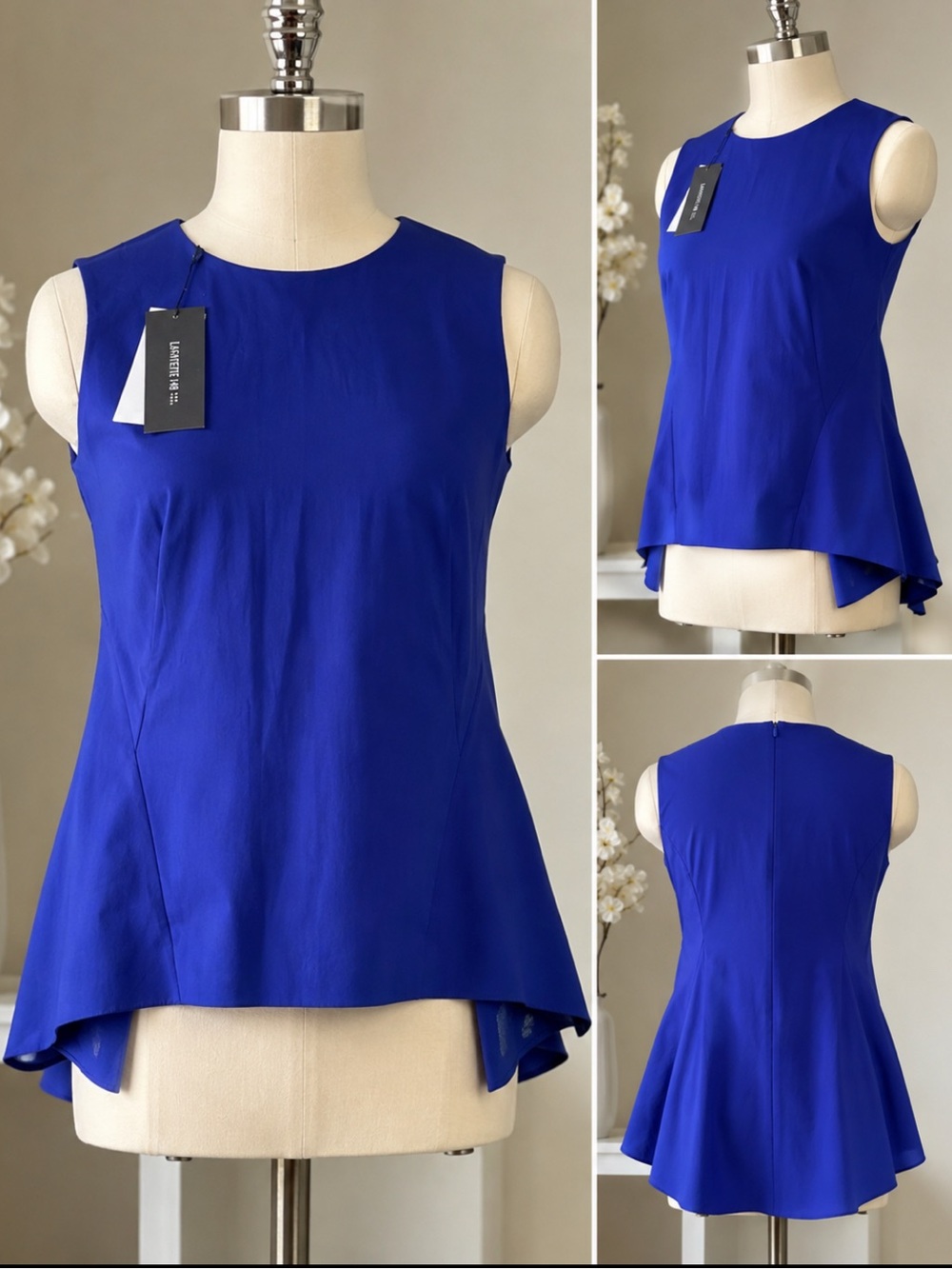 Lafayette 148 New York Cobalt Blue Sleeveless Peplum Top